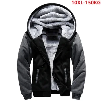 Plus veľké veľkosť teplé fleece mužov, Mikiny 8XL hrubé kapucňou mikiny zimné lumbálna SportWear patchwork veľké 9XL 10XL zips kabát