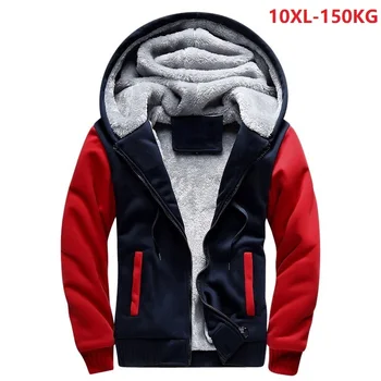 Plus veľké veľkosť teplé fleece mužov, Mikiny 8XL hrubé kapucňou mikiny zimné lumbálna SportWear patchwork veľké 9XL 10XL zips kabát