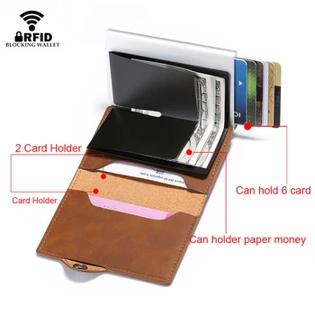 Hasp Mužov Kreditnej Karty Držiteľ Automatické RFID Blokovanie Kožené ID Držiteľa Karty Hliníka Kovové Mužov Peňaženka peňaženku pre Karty