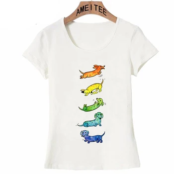 Nový Roztomilý Dosť Priestoru Akvarel Dachshunds Umenie T-shirt Módne Ženy T-Shirt Zábavné Psa Dizajn Maiden Bežné Tees Žena Topy