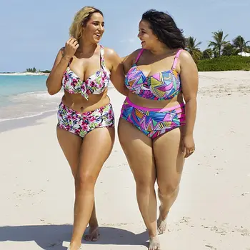 Letné Bikiny 2019 Ženy Push Up Čalúnená Plus Veľkosť Bikini Set plavky na Kúpanie Vysoký Pás plavky Nastaviť Plus Veľkosti XXL-5XL