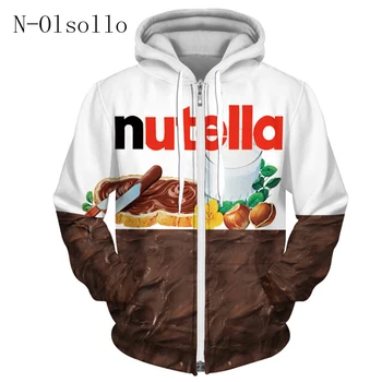 N-olsollo Harajuku Nutella 3D Tlač s Kapucňou na Zips, Mikina Žena Pulóvre Hoodies Plný Rukávom Tenký Fleece Top Ženy Oblečenie
