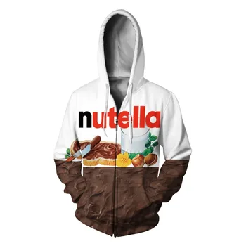 N-olsollo Harajuku Nutella 3D Tlač s Kapucňou na Zips, Mikina Žena Pulóvre Hoodies Plný Rukávom Tenký Fleece Top Ženy Oblečenie