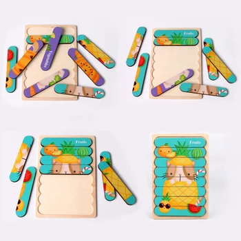 Deti Drevené 3D Puzzle Obojstranné Hračky Mozgu Montessori Hračka pre Deti, Vzdelávacie Puzzle Pásy Rozprávať Príbeh Stohovanie