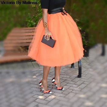 Zákazku Módne Dámske Orange Tylu Sukne Vintage Midi Skladaný Sukne Lolita Spodnička falda Mujer saia jupe Tajomstvo
