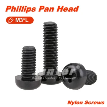 100ks/veľa M3(3 mm) Čierny Nylon DIN7985 Phillips Pan Vedúci Stroj Skrutky