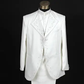 Nové polyester jednofarebné pánske oblek svadobné šaty mužský spevák slávnostné kostým hosť kostým nastaviť