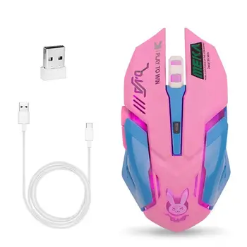 2400DPI 2.4 G USB Bezdrôtová Myš Nabíjateľná LED Podsvietenie Optické Hry Myši pre PC Prenosný Počítač Dievčatá Študentov, Ružová, Fialová