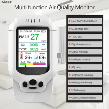 Prenosné Ozónu Meter Multi-funkčné Kvality Ovzdušia Monitor Plyn Analyzátor Ozónu Koncentrácia Detektor TVOC PM2.5 Analyzer Senzor