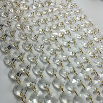 Camal 100 cm/3.3 ft Jasné (Gold Ring) 14 mm Crystal Osemhranné Perličiek Reťazca Garland Luster Lampa Časť Opony Plavidlá Ornament Domov