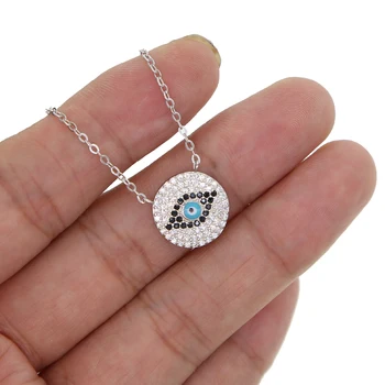 Jednoduché geometrické Kolo disku prívesok micro pave zlým okom tvar 925 sterling silver cz oko náhrdelník