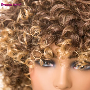 14inch Kinky Afro Kučeravé Parochňu Ombre Blond Syntetické Parochne Zmiešané Hnedé Prirodzené Vlasy pre Ženy Tepelne Odolné Vlasy Sen Ľad je