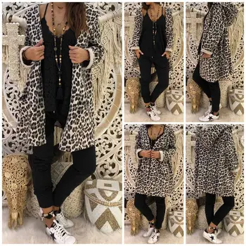 Hirigin Sexy Kabát 2018 Najnovšie Horúce Dámske Lady Leopard S Kapucňou Dlhý Kabát Cardigan Voľné Outwear Kimono Bunda Clubwear