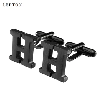 Lepton Nehrdzavejúcej ocele manžetové gombíky pre Pánske IP Black Gun Metal Písmená H manžetové Mužov francúzske Tričko Putá Cufflink Relojes Gemelos