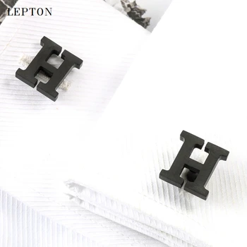 Lepton Nehrdzavejúcej ocele manžetové gombíky pre Pánske IP Black Gun Metal Písmená H manžetové Mužov francúzske Tričko Putá Cufflink Relojes Gemelos