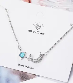 925 Sterling Silver Elegantné Moon & Star Crystal Dámske Náramky Šperky Ženy Krátke Choker Charms Gift Drop Shipping
