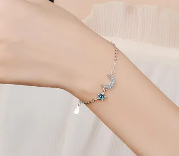 925 Sterling Silver Elegantné Moon & Star Crystal Dámske Náramky Šperky Ženy Krátke Choker Charms Gift Drop Shipping