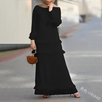 WEPBEL Jeseň Voľné Čipky Farbou Dlhé Rukávy Moslimských Šaty Žien Ležérne Módne Islamskej Dámy Dlhý Rukáv Šaty Oblečenie