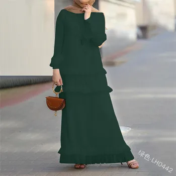 WEPBEL Jeseň Voľné Čipky Farbou Dlhé Rukávy Moslimských Šaty Žien Ležérne Módne Islamskej Dámy Dlhý Rukáv Šaty Oblečenie