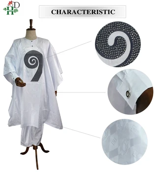 H&D 2020 agbada afrických mužov oblečenie dashiki šaty, košele, nohavice 3 ks farby s kamienkami afriky biele pánske formálne oblečenie PH8017