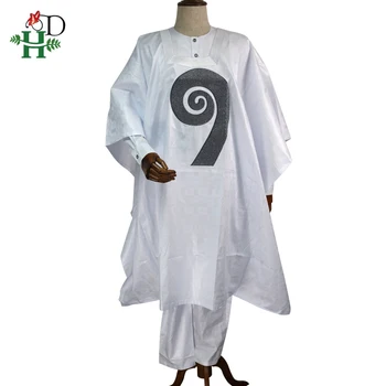 H&D 2020 agbada afrických mužov oblečenie dashiki šaty, košele, nohavice 3 ks farby s kamienkami afriky biele pánske formálne oblečenie PH8017