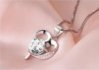 925 sterling silver hot predaj módnych srdce lesklé crystal prívesok náhrdelníky pre ženy šperky darček k narodeninám veľkoobchod