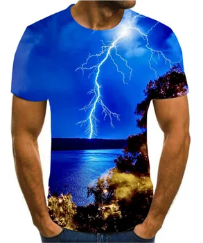 2020Men 3D tlač T-shirt lightning na šírku tlač t-shirt pánske T-shirt Letné Čierne Tričko okolo krku pláži T-shirt