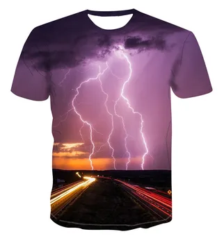 2020Men 3D tlač T-shirt lightning na šírku tlač t-shirt pánske T-shirt Letné Čierne Tričko okolo krku pláži T-shirt