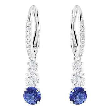 SWA Nové Lesklé Atraktívne Okrúhle Modré Crystal Prebodol Náušnice Jednoduché Dámy Ozdoby Výročie Svadobný Dar Jedinečný Retro