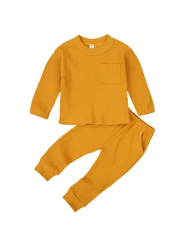 Dieťa Dlhým Rukávom + Nohavice, jednofarebné s Vreckami Bežné Oblečenie, Elastické Pás Jarné Oblečenie 12Month-4Years