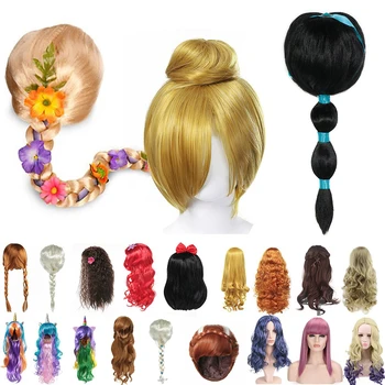 Dievčatá Princezná Zdobiť Príslušenstvo Pokrývky hlavy Syntetické Vlasy Aladdine Elsa Parochňu Mermiad Vrkoč Potomok 3 Mal Evie Cosplay Parochne