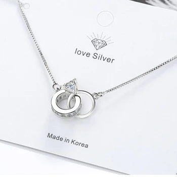 Trendy 925 Silver Srdce Dvojitého Kruhu Geometrické Kúzlo Náramky pre Ženy Zirkón Náramok pulseira feminina Valentína Darček