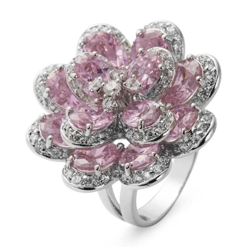 SHUNXUNZE Luxusné Kvetinové snubné prstene, Šperky a Príslušenstvo pre mužov a ženy Ružovými Zirkónmi Ródium Á R549 veľkosť 6-13