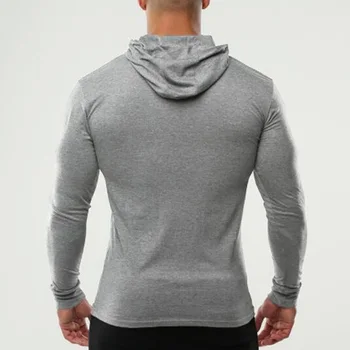 Mens Kulturistike Dlhý Rukáv tričko s Kapucňou Muž Športové Bavlna Slim Fit Telocvični T-Shirt Muž Cvičenie Jogger Fitness Oblečenie