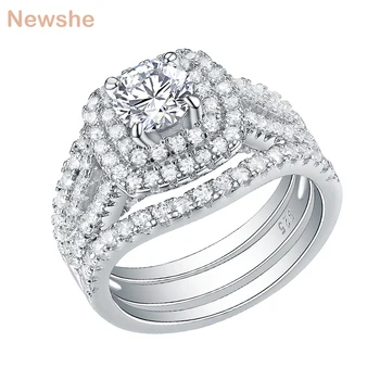 Newshe 3 Kusy 925 Sterling Silver Prstene Pre Ženy 2 Ct AAA CZ Modrej Strane Kamene Klasické Šperky Zásnubný Prsteň