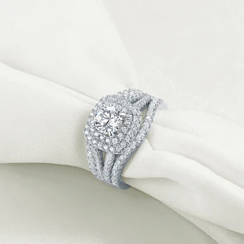 Newshe 3 Kusy 925 Sterling Silver Prstene Pre Ženy 2 Ct AAA CZ Modrej Strane Kamene Klasické Šperky Zásnubný Prsteň