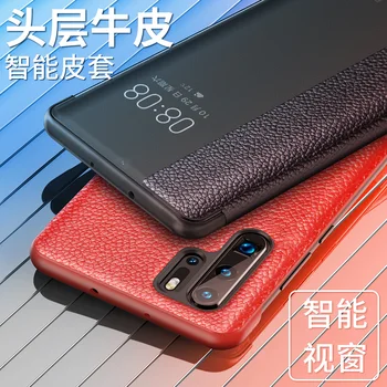 Originálny Kožený Kryt Telefónu Pre Huawei P20 Pro Prípade Smart View Hlavu Vrstva hovädzej kože Flip Capa Na Huaiwei P30 Mate 10 20 X 20X Pro