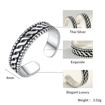 AGLOVER Nové 925 Sterling Silver Ring Ručné Resizable Krúžok Mužov A Žien Retro Jednoduché Thai Strieborný Prsteň Pár Darček Šperky