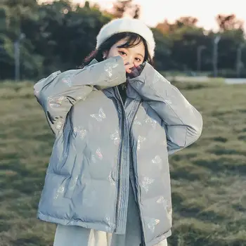 Farebný Motýľ bavlna-čalúnená oblečenia na jeseň a v Zime roku 2020 nové ženské malé kórejská verzia voľné golier chlieb bunda jacket