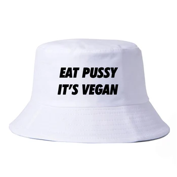Mačička jesť jeho vegánska vedierko hat módne Letné Muži Ženy Vedro Klobúky Unisex rybár klobúk panamský klobúk