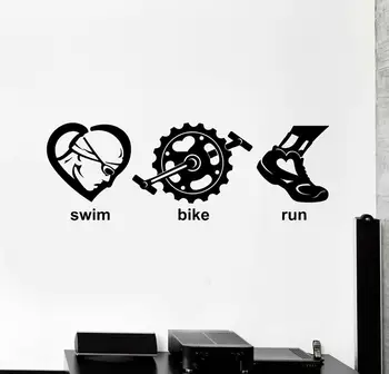 Olympijské Športové Súťaže Vinyl na Stenu Odtlačkový Triatlon Plávanie Bicykli, Beh Športové Art Decor Nálepky nástenná maľba Spálne Dekorácie TELOCVIČNI G918