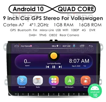 Ossuret 9 palcový Android 10 Dvojité 2Din autorádia GPS Auto 2 Din rádio USB Pre Volkswagen/Passat/GOLF/Skoda/Seat Wifi, bluetooth, SD