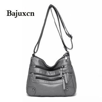 2021 žien taška módu mäkké kožené kabelky dvojité zips taška cez rameno jednoduchý messenger taška trend multi-vrecko vrecko sivá