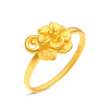 1PCS Skutočný Čistý 24K Žlté Zlato 3D Peach Blossom Krúžok Kapela Ženy, Dievča, Tenký Krúžok NÁM 5-8