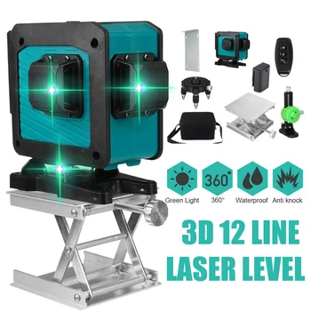 Rotačný Laser Úrovni 360° 12 = 3D Zelený Lúč Kríž Line Laser leveler Self-Vyrovnanie Horizontálne Vertikálne Vnútorné Vonkajšie