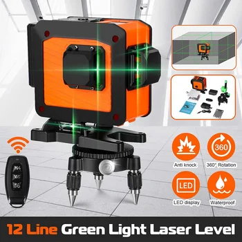 Rotačný Laser Úrovni 360° 12 = 3D Zelený Lúč Kríž Line Laser leveler Self-Vyrovnanie Horizontálne Vertikálne Vnútorné Vonkajšie