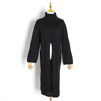 2020 zimné nové rozdelenie čierny sveter ženy dlhým rukávom high-krku pletený pulóver top dámske oblečenie kórejská verzia