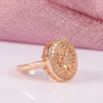 Wbmqda Luxusný Prsteň Náušnice Ženy 585 Rose Gold Color Duté Crystal Kubický Zirkón Kvet Krúžok Svadobné Šperky Sady