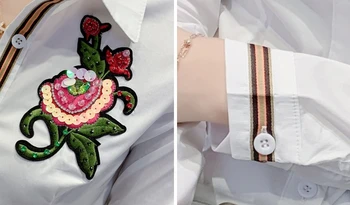 2020 Nové Letné Kórejské Oblečenie, Výšivky, Kvetinové Blúzka Womon Lištovanie Diamanty Nylonovej Tričko Ženy Dlhý Rukáv Topy T02503