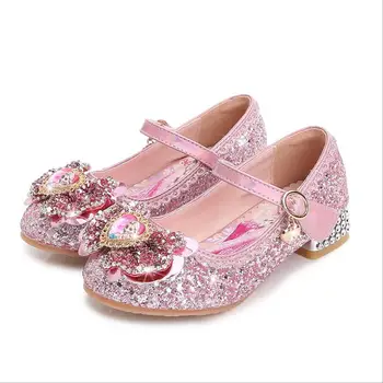 Disney dievčatá sandály letné nový detí crystal vysoké podpätky mrazené princezná topánky dievčatko luk topánky elsa strany školy